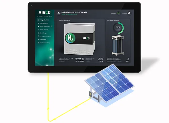 Use of the solar system with the nitrogen generator via control system