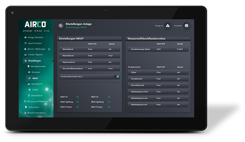 Monitoring nitrogen generator settings