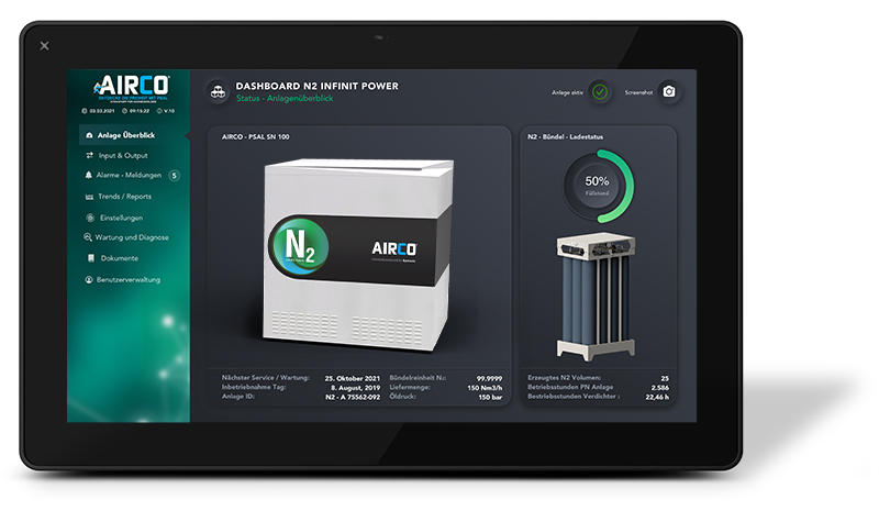 INFINIT Touch - Dashboard of the Nitrogen Generator